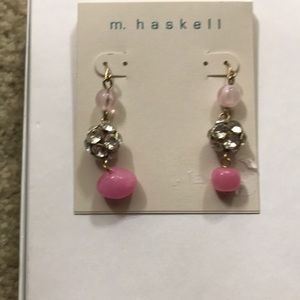 NWT Gold, Pink and White Fashion Drop Earrings